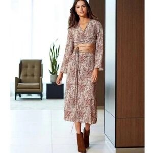 NWT Gianni Bini Midi Slit Tie Paisley Skirt, Sz 2